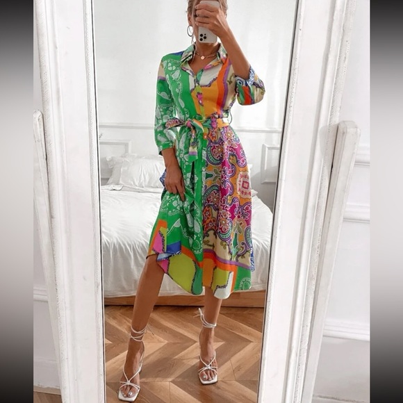 Boho floral print belted shirt dress - Picture 4 of 6